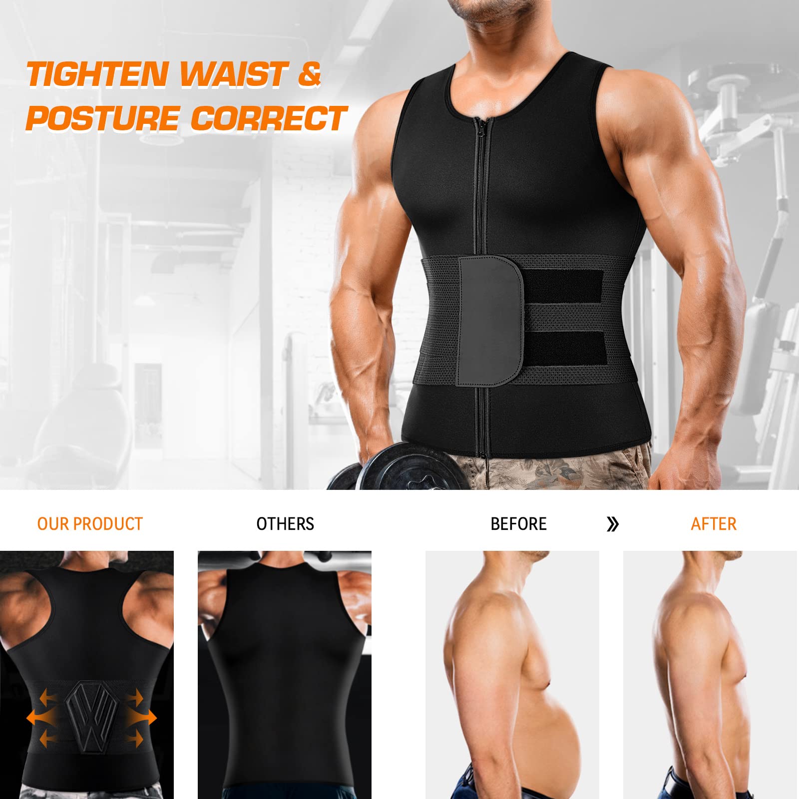 Mens Waist Trainer Sauna Vest for Men Faja Para Hombre Sweat Vest